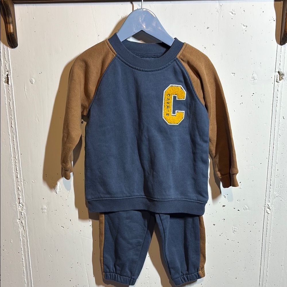 Blue and Brown Sweatshirt and Pants Set
